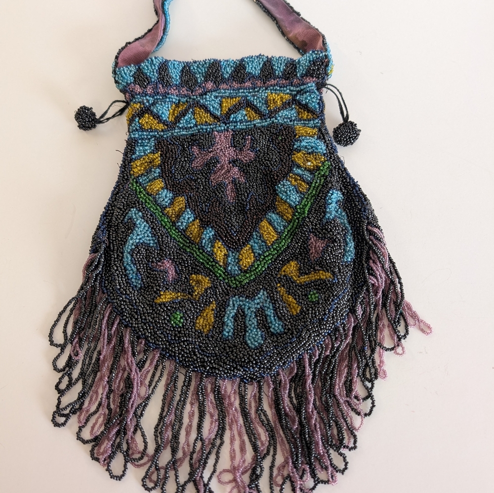 Victorian Beaded Multicolor Fringe Bag - Picture 2 of 5